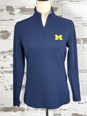 NIKE DRI-FIT Women's 1/4 Zip Michigan Wolverines Logo Top Navy Sz S NWOT